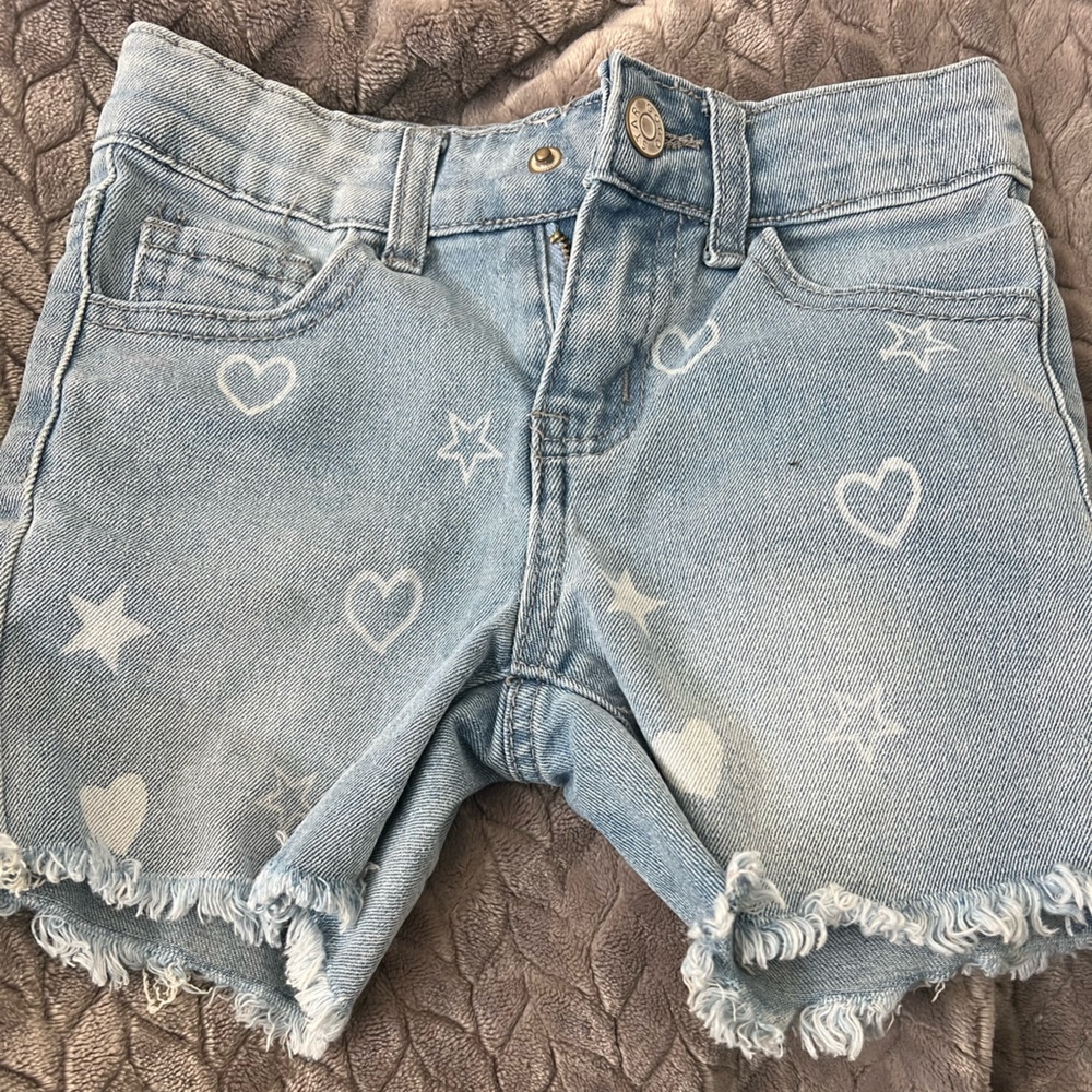 Kids Light Blue Denim Shorts with Heart and Star Design
